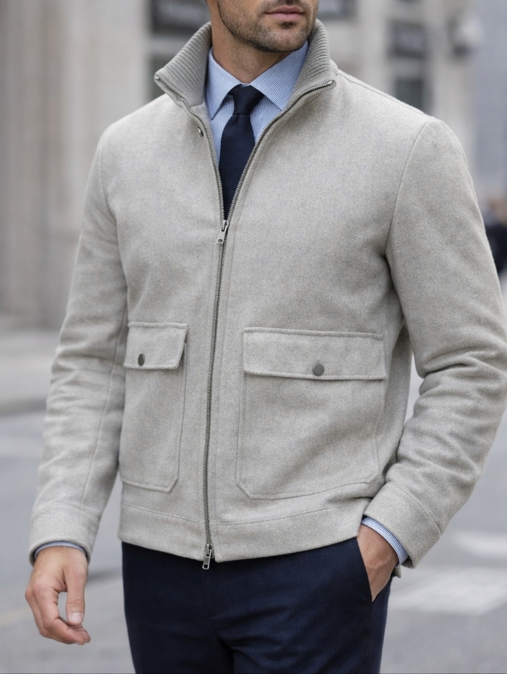 Kenneth Cole New York Melton Wool Bomber Jacket Mens Size Medium Gray